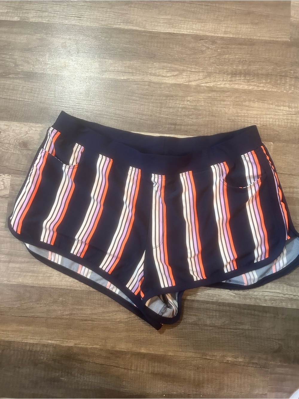Carve Designs Navy Swim Shorts with Multicolor Stripe Detail